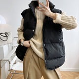 Neck Puffer Cotton Vest Beige Black Autumn Winter Loose Vest Women