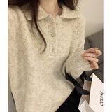 Collar Soft Waxy Solid Color Sweater Women's Autumn And Winter New Thin Loose And Lazy Warm Sweater-Outfit