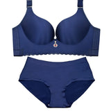 Plus Size Bra Set Wire Free Unlined Bra and Briefs Set 40 42 44 46 48 Large Cup Lingerie Set Underwear