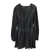 Cross Bandage Sexy Party Dress For Women V Neck Lantern Sleeve High Waist Slim Mini Dresses Female Fashion
