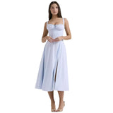 New Sexy Bare Back Sling Dress Holiday Breeze Flower Fork Long