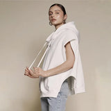 Autumn Streetwear Women Hoodie Sleeveless Split White Grey Tops Hoodies Female 2021 Fashion O Neck Sporty Loose
