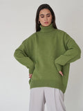 Women Turtleneck Sweater 2022 Autumn Winter Thick Warm Solid Pullover Top Oversized Base Chic Loose Female Knit