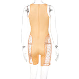 Mesh Patchwork Sexy Romper Women Sleeveless See Through Bodycon Playsuit Casual Streetwear Activewear Workout Y2K
