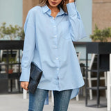 Autumn Women Stylish Tops Blouses Lapel Long Sleeve Buttons Casual Solid Asymmetrical Ladies Shirts Elegant Party