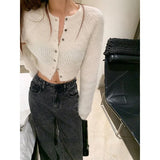Crop Tops Women Casual Elegant White Knitted Cardigan Office Lady Pure Color Korean Sweater Coats Female 2022 Autumn
