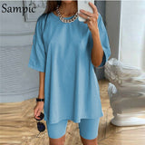 Fashion White Khaki Sexy Women Summer O Neck Short Sleeve Shirt Tops And Bodycon Shorts Bottom Suit Two Piece Sets