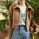 Jacket Woman Turndown Collar Fashion Cropped Tops 2023 Ropa Mujer Casual Vintage Fashion Outwear Women's