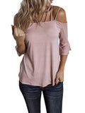 Summer Women's T-shirt Fashionable Temperament Commuter Shoulder Strap Trumpet Sleeve Loose Casual Joker T-shirt Women