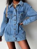 Trendy Turndown Collar Button Up Mini Denim