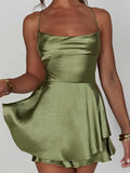 Low Cut V-neck Backless Lace-up Mini Dress for Women Summer Party Clubwear 2023 Sleeveless Strap A-Line Dress Vestido-Outfit