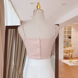 Sexy Patchwork Bow Women Vest Square Collar Sleeveless Spaghetti Strap Slim Tunic Tank Tops Female Clothes 2022