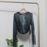 With A Thin-Dyed Sexy Mesh Long-Sleeved Sunscreen T-Shirt With A Short Top