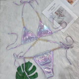 Toloer 2024 New Crystal Diamond Bikini Sexy Perm Gold Strap Female Split Swimsuit