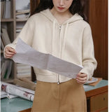 Hooded Knitted Cardigan Girls Fall 2024 New Style Short Rope With Loose Jackets-Outfit