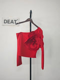 Women's T-shirt Patchwork Flower Solid Color Off Shoulder Skew Collar Female Slim Tees 2024 Summer New Fashion 29L7225-Outfit