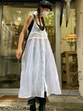 Thin Woman Dress 2024 Vestidos De Mujer Fashion White Sling Robe Femme See Throught Fashion Korean A-line Sexy Dresses-Outfit