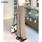 Office Lady Suit Pants Women New High Waist Loose Black Khaki Trousers Woman Basic Korean Chic Wide Leg Pants