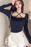 Blusas Mujer De Moda Fashion Woman Tshirts Sexy Slash Neck Long Sleeve Tunic T-shirts Korean Tees Temperament Y2k