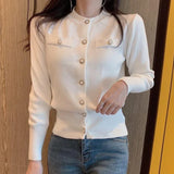 Knitted Cardigan Sweater Women Autumn Long Sleeve Short Coat Casual Korean Single Breasted Slim Top Pull Femme