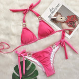 Toloer 2023 New Bikini Sexy Gradient Print Strap Swimsuit, Luxury Crystal Diamond Vacation