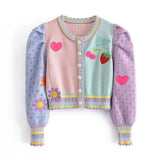 Fall Women Cute Pattern Embroidery Cardigan Sweater Mujer Single Breasted Long Sleeve Crop Outerwear Christmas