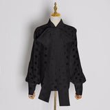 Polka Dot Patchwork Bowknot Women's Shirts Lantern Long Sleeve Casual Shirt Female 2022 Spring Fashion New