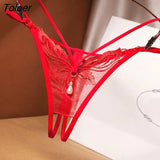 Transparent Embroidery Floral Pearl Tassel Women Lingerie G-String Panties Fashion Hollow Out Female Underwear Thong Briefs 425-0-Outfit