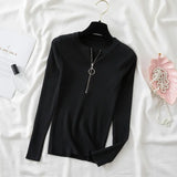 O Neck Striped Sweaters Knitted Zipper Pullover Long Sleeve Woman Sweaters Tops Slim Casual Soft Jumper Pull Femme