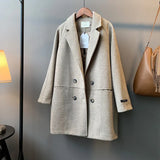 Button Up Wool Blend Coat gray Khaki Autumn Winter 2022 New Loose Cotton Tweed Pea