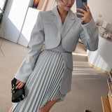 Casual White Two Piece Set For Women Notched Long Sleeve Blazer High Waist Irregular Hem Skirt Female Korean