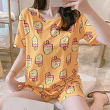 Fashion Silk Pajamas Sets for Women 100% Cotton PJS Satin Soft Sleepwear Atoff Home Kawaii Lounge