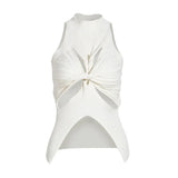 Sexy Cut Out Vest For Women Round Collar Sleeveless Solid Minimalist Knitting Vests Female Summer Clothes Style