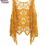 Hippie Froral Patch Design Vest Retro Vintage Crochet Summer Beach Cover Up Top Asymmetric Open Stitch Kimono
