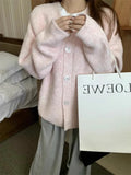 Autumn And Winter Wear Lazy Loose Knitted Coat Sweet Soft Waxy Warm Wind V Neck Cardigan Girl-Outfit