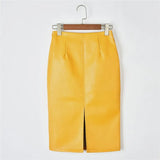 Summer Midi Skirt Women Plus Size Solid Split Skirts Korean PU Leather Skirts Women High Waist Straight Midi Skirts