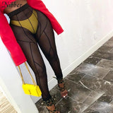 see-through pants woman 2021 sexy sexy high-waist patchwork see-through leggings body shaping striped demon style