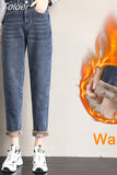 Jeans for Women Velvet Thick Warm Denim Pants High Waist Fleece Mom Jeans Baggy Vintage Wide Leg Harem Denim