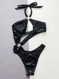 Toloer Swimwear Sexy Black Serpentine Pit Bikini D565W-Outfit
