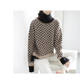 Korean Elegant Vintage Sueter Mujer 2020 New Arrival Women Sweaters Turtleneck Plaid Patchwork Female