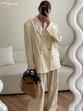 Vintage Long Sleeve Blazers Womens Two Peice Sets Fashion Loose Stripe Print Pant Set Elegant Office Lady Trouser