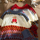 Winter Bear Sweater Casual Cartoon Patchwork Pullover Lazy Harajuku Sweater Knit Streetwear Oversized Pullover