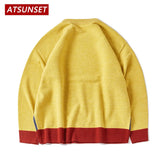 Stitching Color Bulldog Embroidery Sweater Harajuku Retro Style Knitted Sweater Autumn And Winter Cotton Pullover