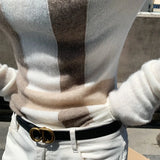New Cashmere Sweater Women's High-Neck Color Matching 100% Pure Wool Pullover Fashion Plus Size Warm Knitted Bottoming