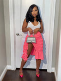Summer Streetwear Long Skirts For Women 2023 Black Ruched Pink Skirts Fashion Orange Green Purple Pleated Midi Skirt Women 703-1-Outfit