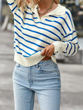 Sweaters For Women Fashion Winter Basic Oversize Pullover Ladies Soft Warm Polp Collar Blue And White Sweater Striped