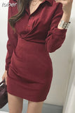 Korean Chic Turn Down Collar Single Breast Tie vintage Dress High Waist Hip Pleat Bodycon Vestidos Solid Temperament