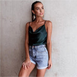 Satin Women Solid Camis Top Spaghetti Strap Summer Camis Shirts Backless Solid Sexy Casual Basic Tops Plus
