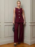 Women's Fashion Gold Buttoned Vest Trousers Two-Piece Casual Suit