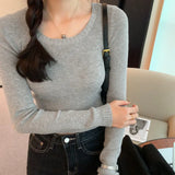 Slim Long-Sleeved Short-Style Sweater Autumn And Winter New Style Small People Look Thin Bottom Sweater Trend-Outfit
